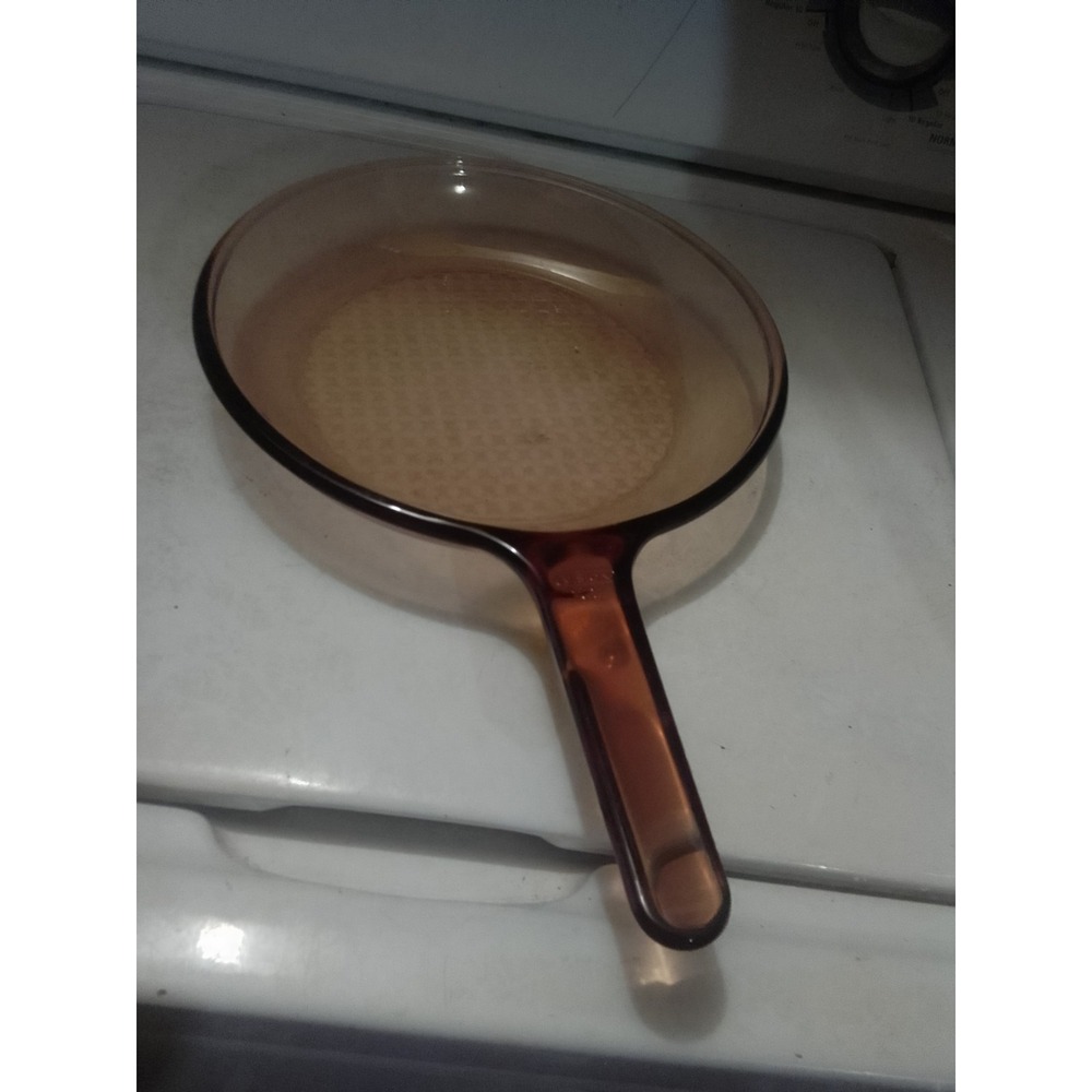 Visions Corning Ware France 10" Glass Amber Waffle Bottom Skillet/Frying Pan
